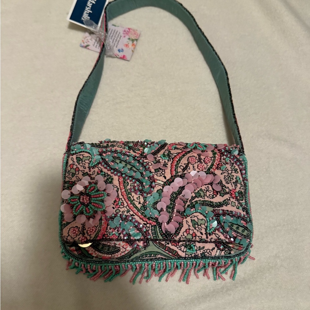 Viral Embellished Pink and Green Shoulder Bag
